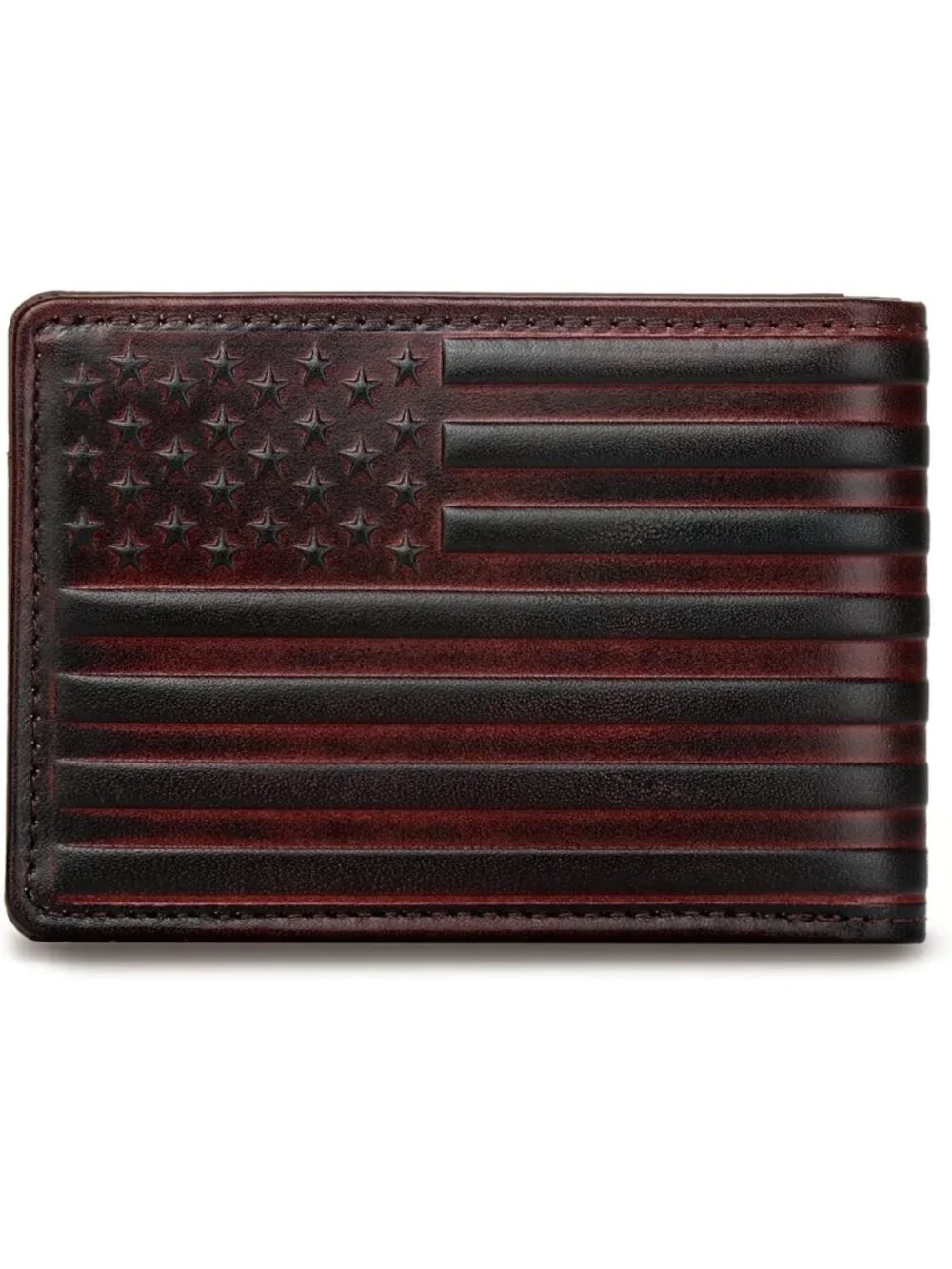 Men's Bifold Leather Wallet with RFID Blocking, 12 Card Slots, USA Flag Design